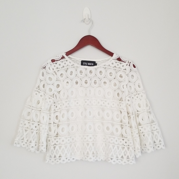 Style Mafia Tops - Crochet Ruffle Sleeves Kiana Crop Top